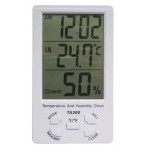 Digital thermometer and hygrometer, alarm clock, with sensor, white color